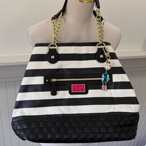Betsey Johnson Black & White Stripe Large Shoulder Bag